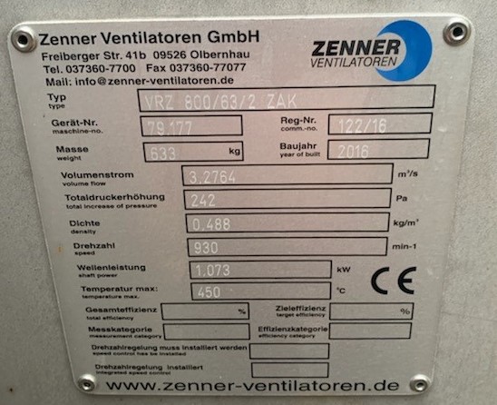 Ventilator- 196m│/min, Zenner GmbH-VRZ 800/63/2 ZAK ; ID 386